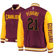 Cleveland Cavaliers #21 Kendrick Perkins Maroon Satin Full Snap Jacket