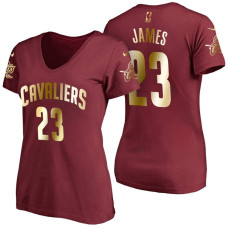 Women's Cleveland Cavaliers #23 LeBron James Wine Name & Number T-Shirt